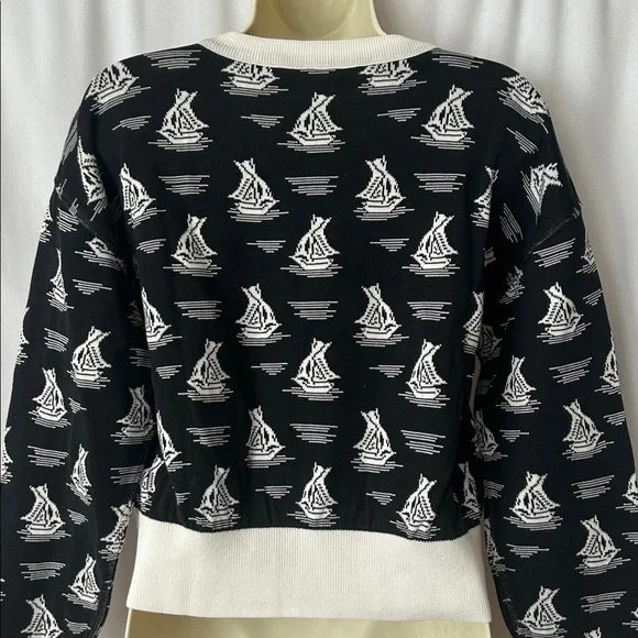 Sonia Rykiel Vintage Black/White Sailboat Knit Sweater Shirt Top **Size M** 🌺🌺 - Picture 4 of 6